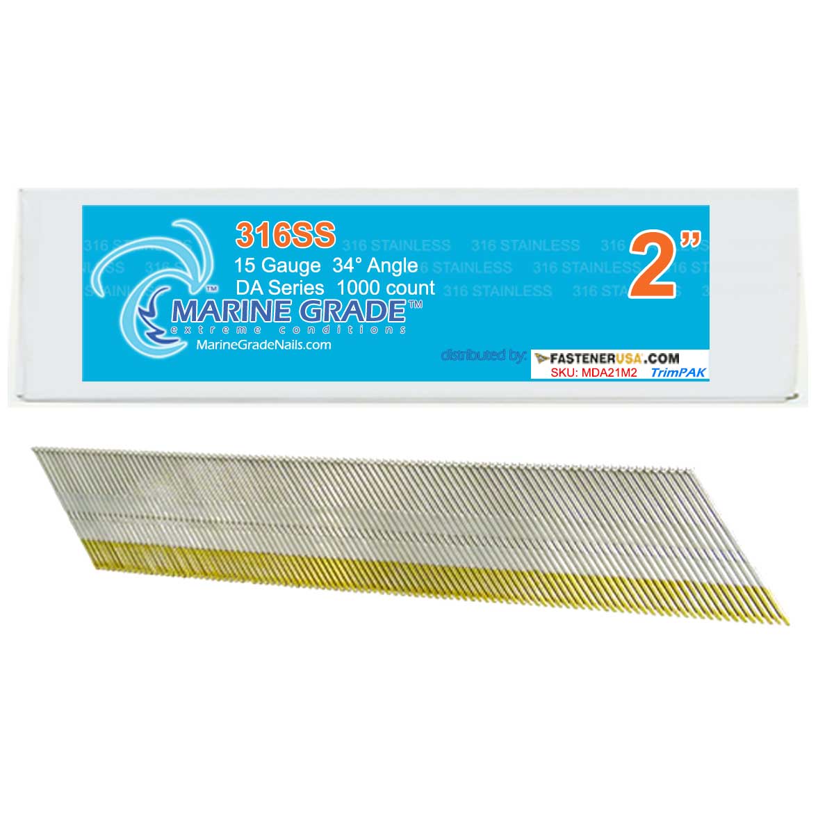 4000 Count 15 Gauge Angled DA Finish Nails – 304 Stainless Steel, Collated For Nailers